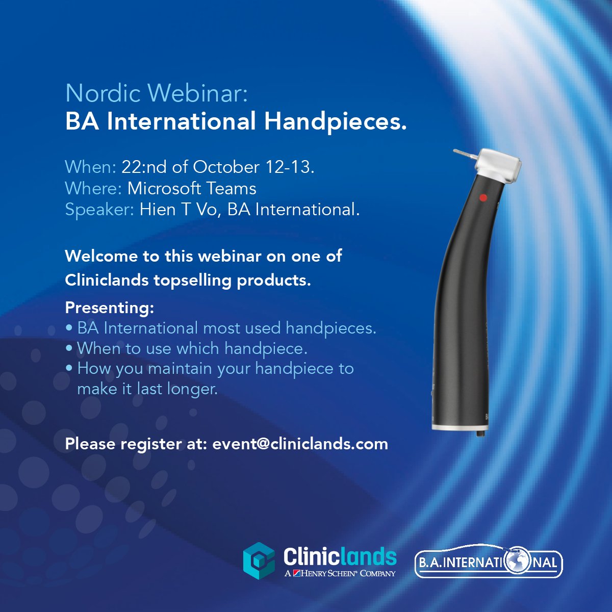 Webinar BA handpieces Cliniclands